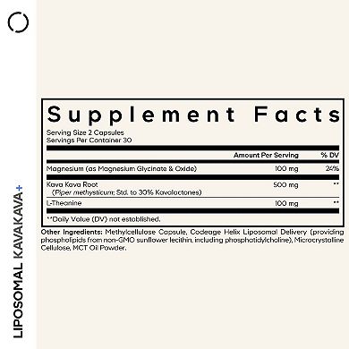 Codeage Liposomal Kava Kava+, 30% Kavalactones with Magnesium Glycinate & Oxide, 60 ct