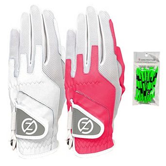 Zero Friction Ladies Synthetic Golf Glove, One Size (Pack of 2) with Pack Tees