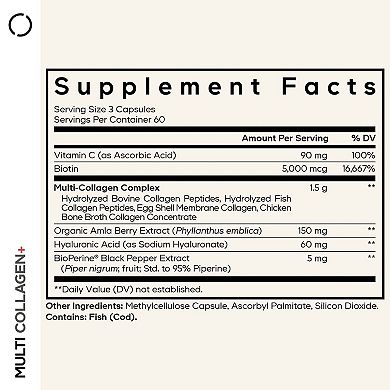 Codeage Multi Collagen+, Vit C, Biotin 5000mcg, Hyaluronic Acid, 180 ct