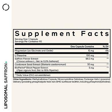 Codeage Liposomal Saffron+, Magnesium, L-Theanine, Cardamom Seed, 90 ct