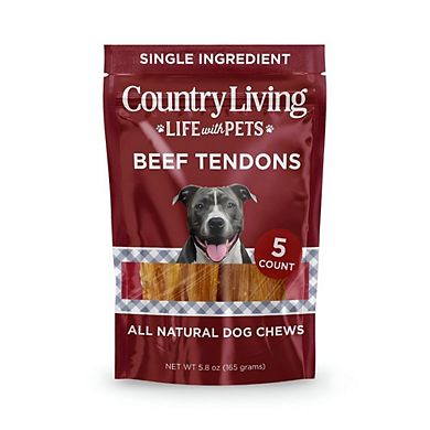 Country Living 4”-7” Beef Backstrap Tendon Dog Chews 5 Count Bag All-Natural