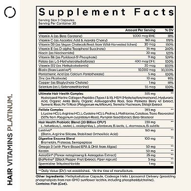 Codeage Hair Vitamins Platinum, Lustriva, AstraGin, Biotin, Keratin, 90 ct