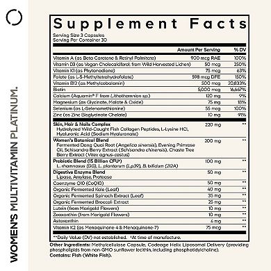 Codeage Women’s Multivitamin Platinum, Vitamins A D3 K1 K2 B12, 90 ct