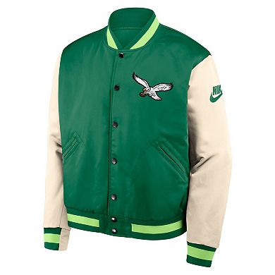 Men's Nike Kelly Green/Cream Philadelphia Eagles Rewind Legacy Full-Snap Bomber Jacket