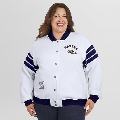 Women's WEAR by Erin Andrews White Baltimore Ravens Plus Size Full-Snap Fleece Sweatshirt Jacket
