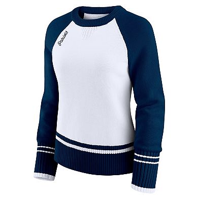 Women's WEAR by Erin Andrews White/Navy New England Patriots Colorblock Raglan Sweater