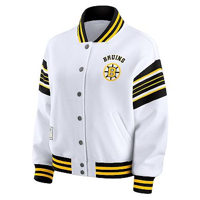 Women's WEAR by Erin Andrews White/Gold Boston Bruins Full-Snap Fleece Sweatshirt Jacket