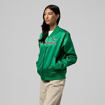 Women's Mitchell & Ness Kelly Green Philadelphia Eagles Full-Snap Satin Jacket
