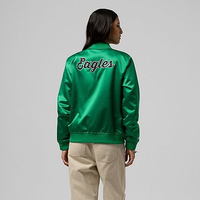 Women's Mitchell & Ness Kelly Green Philadelphia Eagles Full-Snap Satin Jacket