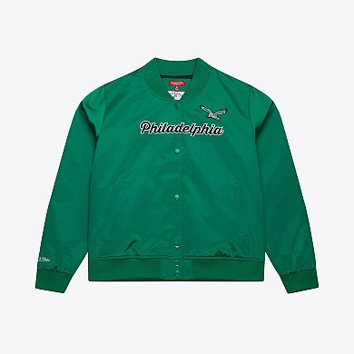 Women's Mitchell & Ness Kelly Green Philadelphia Eagles Full-Snap Satin Jacket