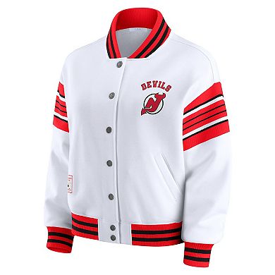 Women's WEAR by Erin Andrews White/Red New Jersey Devils Full-Snap Fleece Sweatshirt Jacket