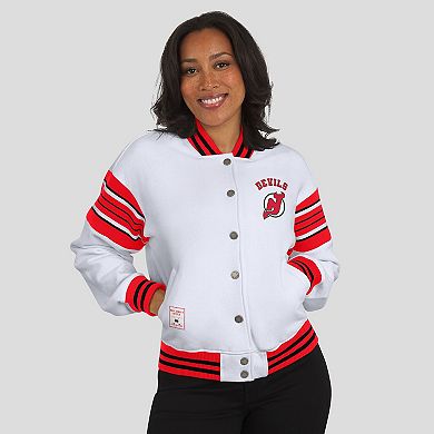 Women's WEAR by Erin Andrews White/Red New Jersey Devils Full-Snap Fleece Sweatshirt Jacket