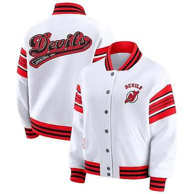 Women's WEAR by Erin Andrews White/Red New Jersey Devils Full-Snap Fleece Sweatshirt Jacket
