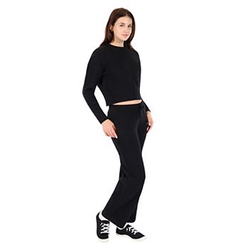 Women’s Knit Two-Piece Set Cropped Sweatshirt with Relax Fit Pants