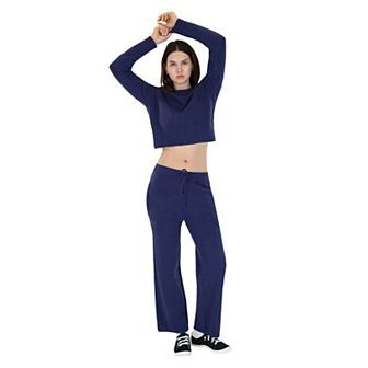 Women’s Knit Two-Piece Set Cropped Sweatshirt with Relax Fit Pants