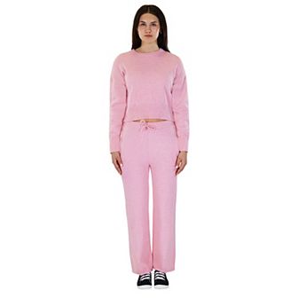 Women’s Knit Two-Piece Set Cropped Sweatshirt with Relax Fit Pants