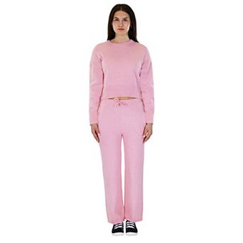 Women’s Knit Two-Piece Set Cropped Sweatshirt with Relax Fit Pants