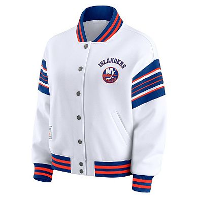 Women's WEAR by Erin Andrews White/Royal New York Islanders Full-Snap Fleece Sweatshirt Jacket
