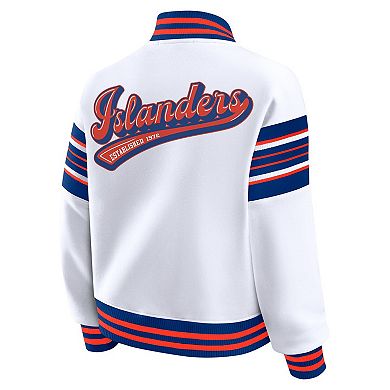 Women's WEAR by Erin Andrews White/Royal New York Islanders Full-Snap Fleece Sweatshirt Jacket