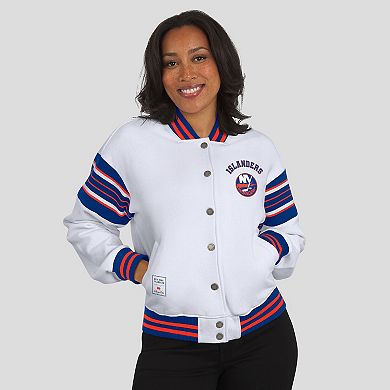 Women's WEAR by Erin Andrews White/Royal New York Islanders Full-Snap Fleece Sweatshirt Jacket