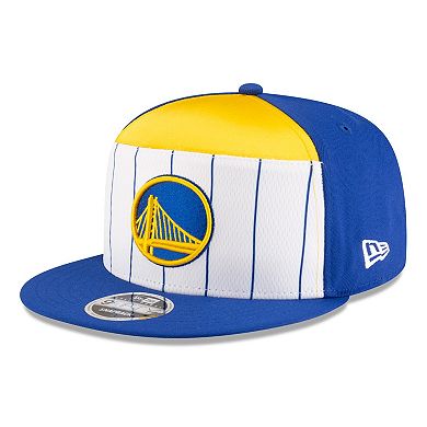 Men's New Era White/Royal Golden State Warriors 2025 NBA Tip Off Split Panel 9FIFTY Snapback Hat