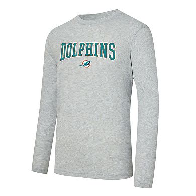 Men's Concepts Sport Aqua/Heather Gray Miami Dolphins Regulate Long Sleeve T-Shirt and Plaid Pant Set