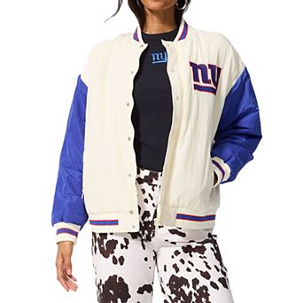 Women's Terez White New York Giants Sugar Swizzle Color-Block Full-Zip Bomber Jacket
