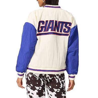Women's Terez White New York Giants Sugar Swizzle Color-Block Full-Zip Bomber Jacket