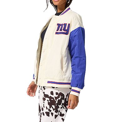 Women's Terez White New York Giants Sugar Swizzle Color-Block Full-Zip Bomber Jacket