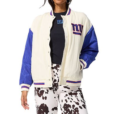 Women's Terez White New York Giants Sugar Swizzle Color-Block Full-Zip Bomber Jacket