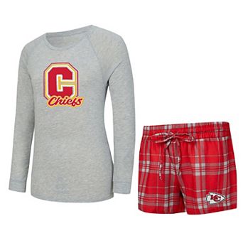 Women's Concepts Sport Heather Gray/Red Kansas City Chiefs Regulate Plaid Long-Sleeve T-Shirt & Shorts Sleep Set