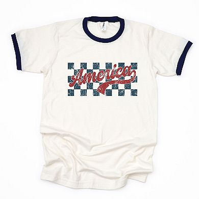 Checkered America Retro - Women's Ringer Tee