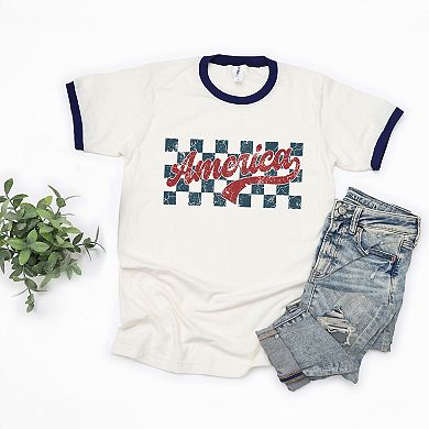 Checkered America Retro - Women's Ringer Tee