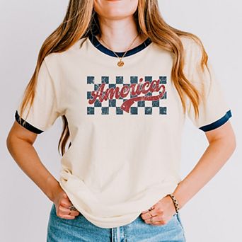 Checkered America Retro - Women's Ringer Tee