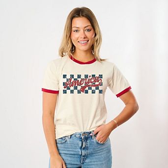 Checkered America Retro - Women's Ringer Tee
