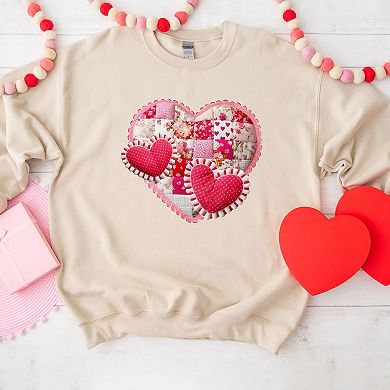 Hearts Patchwork Print - Women's Graphic Sweatshirt