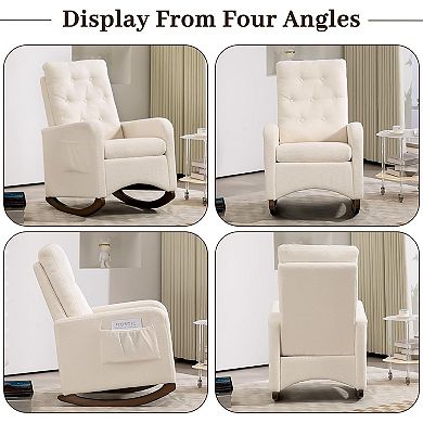 Nursery Rocking Chair, Comfy Upholstered Glider Rocker Armchair with Rubber Wood Legs High Back