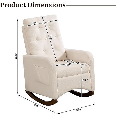 Nursery Rocking Chair, Comfy Upholstered Glider Rocker Armchair with Rubber Wood Legs High Back