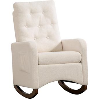 Nursery Rocking Chair, Comfy Upholstered Glider Rocker Armchair with Rubber Wood Legs High Back