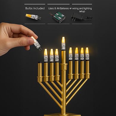 Vintiquewise Wall Mount 9-Branch LED Hanukkah Menorah, V-Shape Gold Judaica Accent Gift