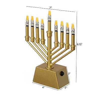 Vintiquewise Wall Mount 9-Branch LED Hanukkah Menorah, V-Shape Gold Judaica Accent Gift