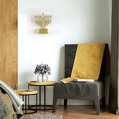 Vintiquewise Wall Mount 9-Branch LED Hanukkah Menorah, V-Shape Gold Judaica Accent Gift