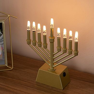 Vintiquewise Wall Mount 9-Branch LED Hanukkah Menorah, V-Shape Gold Judaica Accent Gift