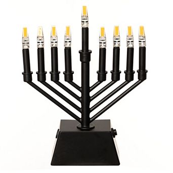 Vintiquewise Wall Mount 9-Branch LED Hanukkah Menorah, V-Shape Black Judaica Accent Gift