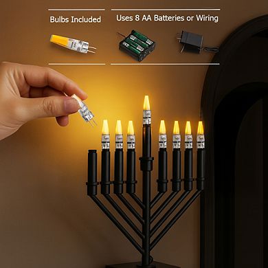 Vintiquewise Wall Mount 9-Branch LED Hanukkah Menorah, V-Shape Black Judaica Accent Gift