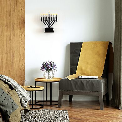 Vintiquewise Wall Mount 9-Branch LED Hanukkah Menorah, V-Shape Black Judaica Accent Gift