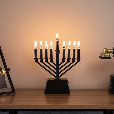 Vintiquewise Wall Mount 9-Branch LED Hanukkah Menorah, V-Shape Black Judaica Accent Gift
