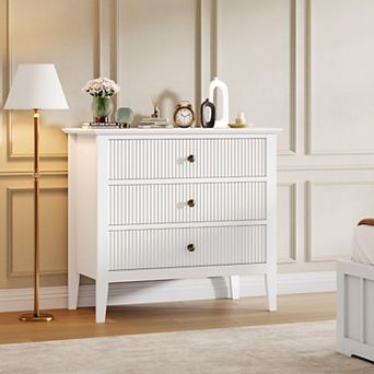 Garvee White Fluted 3 Drawer Dresser, 31.5 Inch Wide Dresser Nightstand