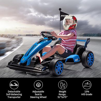 24V Go Kart for Kids, Electric Drift Kart Car with Adjustable Seat, Outdoor Ride On Toy