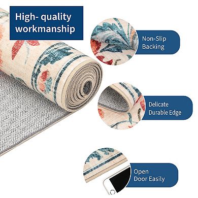 Washable Folding Floral Print Rug Washable Non - Slip Backing for living room bedroom